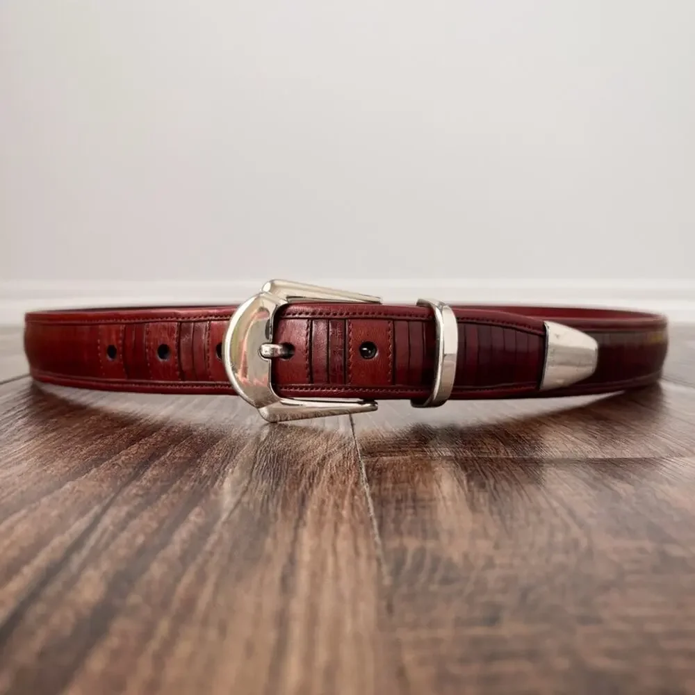 Mezlan Leather Belt Western Classic Paneled Made in Spain Mens Size 40 Brown Red